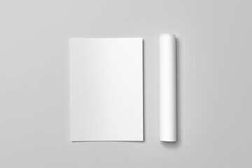 A4 Document and Rolled Paper Mockup – Modern Stationery Design