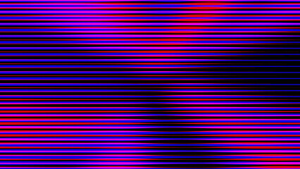 Vibrant abstract horizontal glitch lines pattern background in neon blue, magenta, and red on black