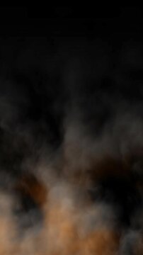 orange and grey fire smoke cloud stream move on black background.Cinematic motion background video.