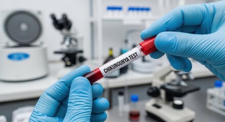 Blood sample test for mosquito-borne viral diseases such as Chikungunya, Dengue, Zika and West Nile virus in modern medical laboratory, healthcare research and diagnosis concept