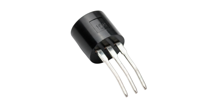 Electronic component transistor with three leads isolated on a white background.
