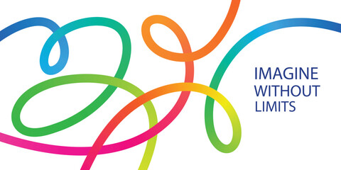 Colorful abstract flowing ribbons with gradient colors and text Imagine Without Limits background