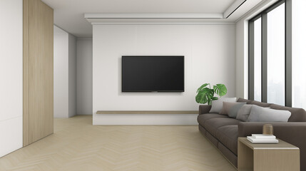 modern living room with sofa, indoor plant