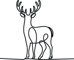 Single one line drawing deer jumping. Famous animals when winter comes. Living naturally in the cold nature. Snow animals. Fauna. Wildlife. World Snow Day. Continuous line design graphic illustration