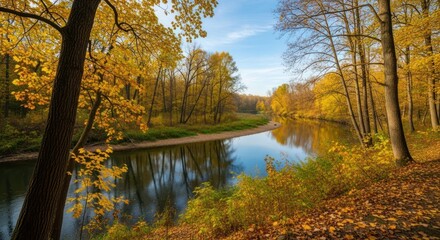 Autumnal forest river bend