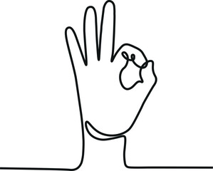 Continuous One Line Drawing of Hand Showing OK Gesture &ndash; Minimalist Red Line Art Design