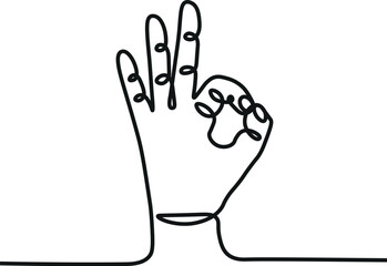 Continuous One Line Drawing of Hand Showing OK Gesture – Minimalist Red Line Art Design