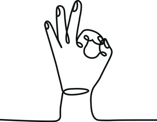 Continuous One Line Drawing of Hand Showing OK Gesture – Minimalist Red Line Art Design