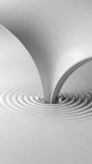 Water cascades smoothly from a gently arched funnel, creating delicate ripples that dance across a serene surface. The scene captures a moment of calm beauty and fluid motion