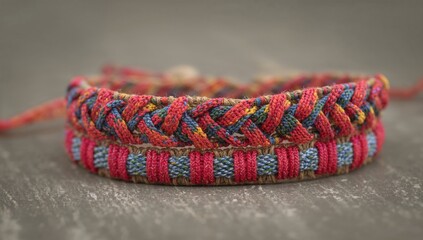 Friendship bracelets, intricate double knot design, a creative activity for self-expression
