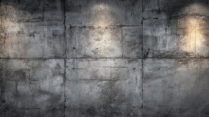 Obraz premium A textured concrete wall is illuminated by warm lights, highlighting its industrial design elements and creating a cozy atmosphere in the space.
