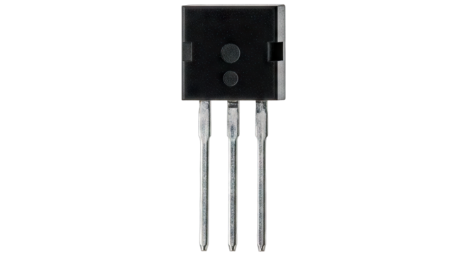 A single black power transistor electronic component isolated on a white background. - Powered by Adobe