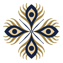 Abstract peacock feather design in navy and gold colorscheme art