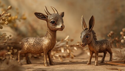 Brass animal figurines featuring charming deer and donkeys, vintage collectibles