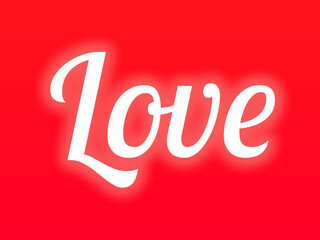 Love Word Art in Bold White Cursive Typography with Glow Effect on Vibrant Red Gradient Background for a Romantic, Passionate, and Emotionally Expressive Design