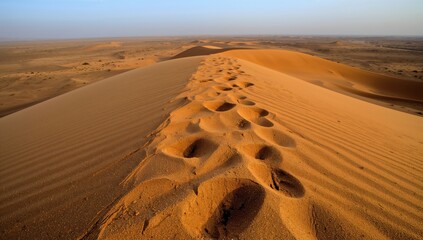 Footprints on a sand dune, indicating human presence in a natural landscape, erosion risk