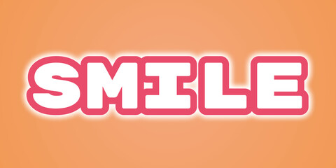 SMILE Word Art in Bold White Typography with Thick Pink Outline and Glow on Orange Gradient Background for a Cheerful, Playful, and Positivity-Themed Design