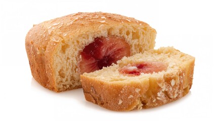 Round bread filled with plum and almond slices