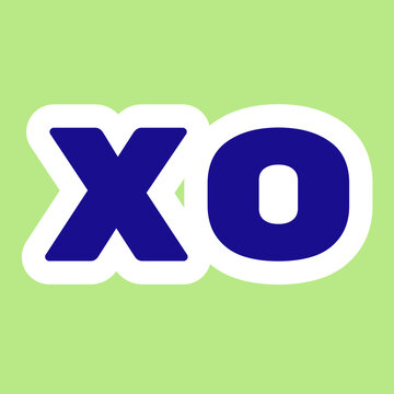 XO Word Art in Bold Dark Blue Typography with White Outline on Light Green Background for a Playful, Affectionate, and Messaging-Themed Design