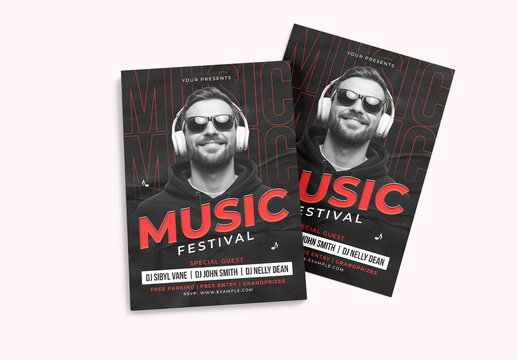 Dark Black and Red DJ Music Festival Event Flyer Template