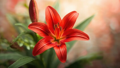 Close-up of vibrant red lily blossoms