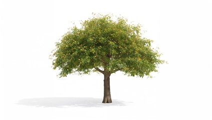 Obraz premium Single tree standing alone on a white backdrop. Botanical and natural assortment. Design elements for summer and spring concepts with wood, leaf, and forest themes.