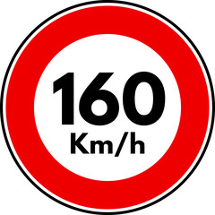 Speed Limit 160 Sign Vector, Speed Limit 160 kmh Traffic Sign
