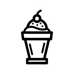 Simple Black and White Icon of a Sundae with Cherry on Top.