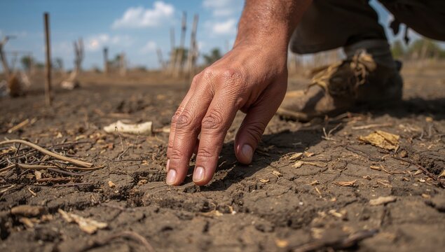 Expert farmer assesses soil quality for optimal seedling growth, agricultural efficiency
