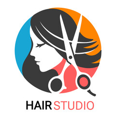 Stylized logo design featuring a woman's profile, suitable for a hair salon or beauty studio.