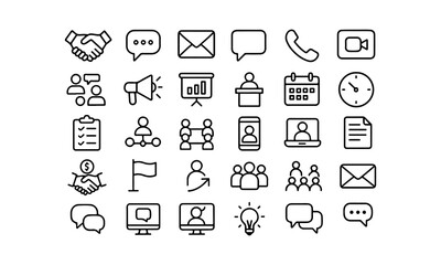 Hand drawn business and communication icons set