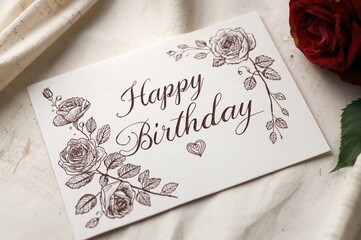 Greeting Card for a Special Day Featuring Roses, Heart, Ink, and Fountain Pen