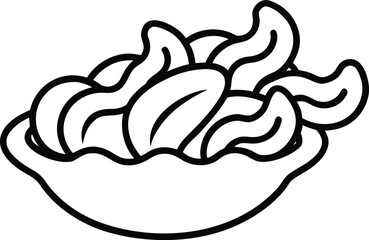 Simple Line Art Icon of a Bowl Filled with Cashew Nuts