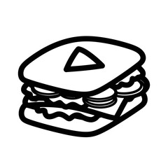 Simple black line art icon of a layered club sandwich with a triangular mark on top.