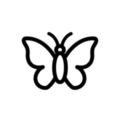 Simple Black Outline Butterfly Icon with Symmetrical Wings and Antennae.