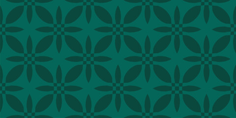 Fototapeta premium Vector seamless pattern in oriental style. Elegant green geometric floral ornament. Simple abstract background. Modern texture with bold flower shapes, tiles. Repeated design for textile, curtain
