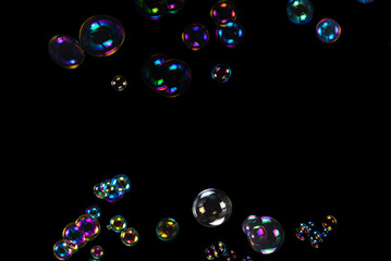 Soap bubbles isolated on a black background