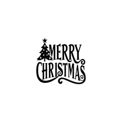 Bold black text proclaims 'MERRY CHRISTMAS' with a festive evergreen tree silhouette replacing the letter 'I' in the word 'CHRISTMAS'.