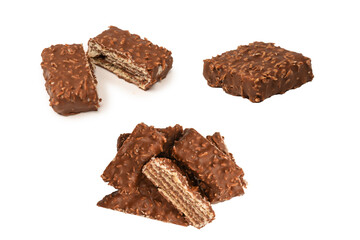 Chocolate coconut wafer bar isolated on white background.