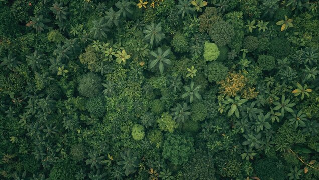 Top view of a tropical rainforest, highlighting biodiversity and environmental preservation