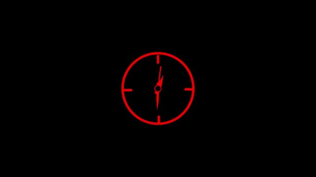 Minimalist red clock face on black background