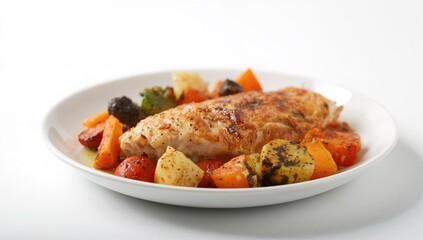 Filet of chicken with roasted vegetables, protein-rich meal
