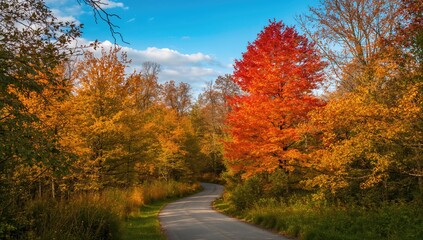 Scenic view of a lush forest featuring vibrant autumn foliage, showcasing seasonal change