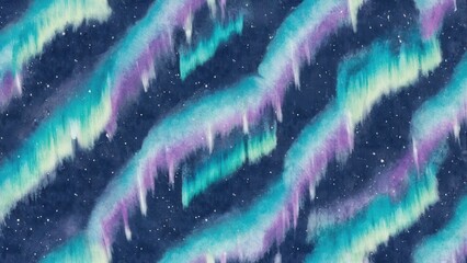 Seamless watercolor pattern of Northern Lights in night sky