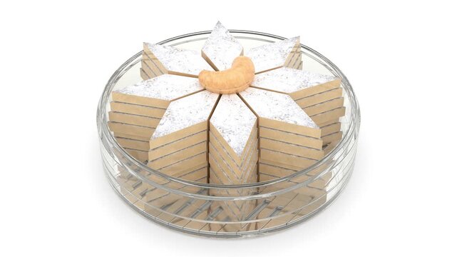 decorated Kaju katli in glass bowl
