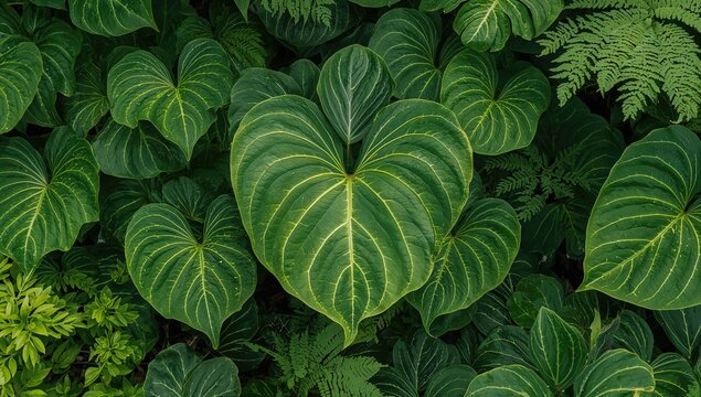 Tropical shrub with lush green leaves in a natural garden setting