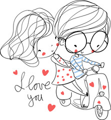 Girl and boy sketch vector 