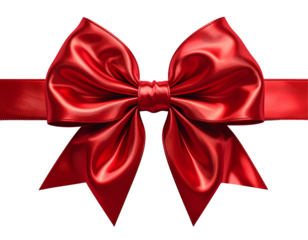  Decorative red bow isolated on a white background, top view. Minimalistic stock photo of a red, shiny satin hair bow with a large bow shape 3D illustration 