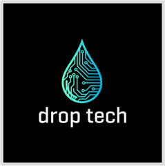 Tech Drop Logo Design with Circuit Board Pattern for Innovative Technology Solutions