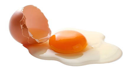 Broken egg with yolk and white on transparent